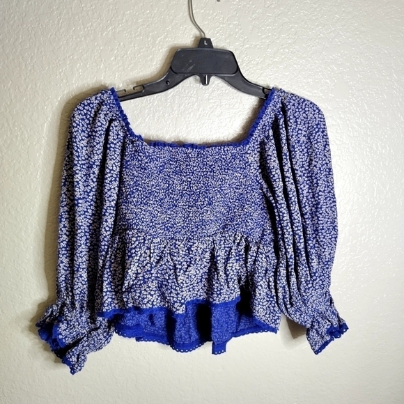 Free people Brittnee Print Smocked Back Peplum Top sz S - Picture 8 of 8